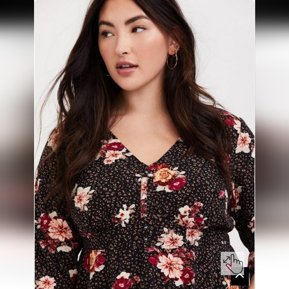 Torrid Peplum Chablis Corset Black Floral Blouse Size 3